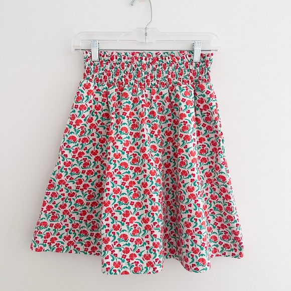 Boden Floral A Line Skirt Size 4 Red Green Cotton Print Smocked Waist Detail - Picture 6 of 6